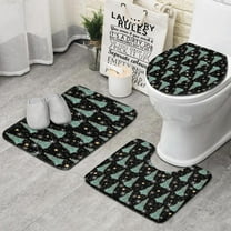 Black Christmas Tree Pattern Bathroom Rugs Sets 3 Piece,Toilet Cover Set,Absorbent Non Slip Bathroom Mats Sets with U-Shaped Contour Rug Toilet Rug Set