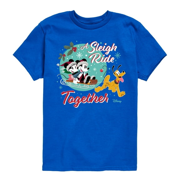 Disney - Mickey, Minnie, & Pluto Sleigh Ride Together Christmas - Toddler & Youth Short Sleeve Graphic T-Shirt