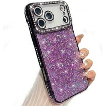 for iPhone 17 Pro Max Case, Shockproof Cute Bling Glitter Sparkle Cover Sequin Diamonds Shiny Camera Lens Protector Girls Women Soft Electroplated Case for iPhone 17 Pro Max 6.9 inch, Purple