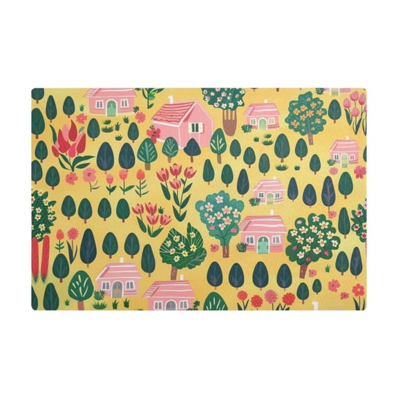 Dish Drying Mat Microfiber Kitchen Dish Pad Counter Absorbent Drainer Rack 12"x18" Tree and House