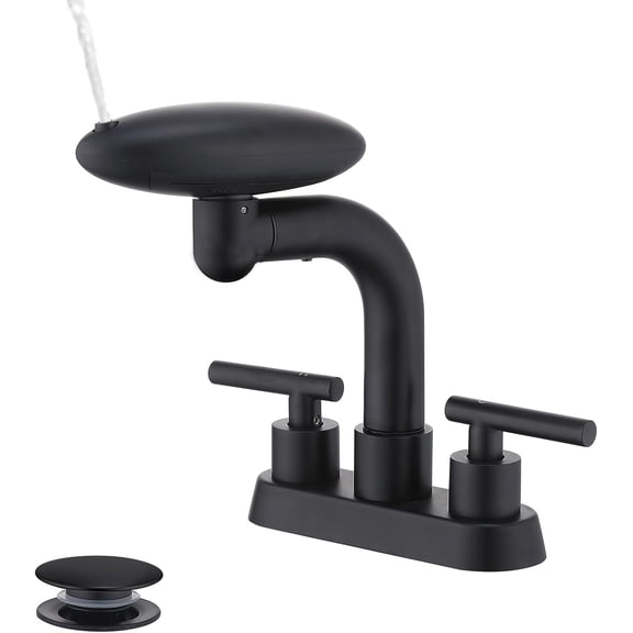 Matte Black Bathroom Sink Faucet, Modern 2-Handle 4-Inch Centerset Vanity Faucet with Fixed Spout & Pop-Up Drain Assembly