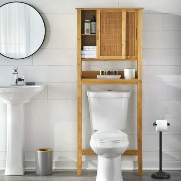 TMS Over the Toilet Bathroom Storage, Space Saver, 1-Door, Bamboo, Natural