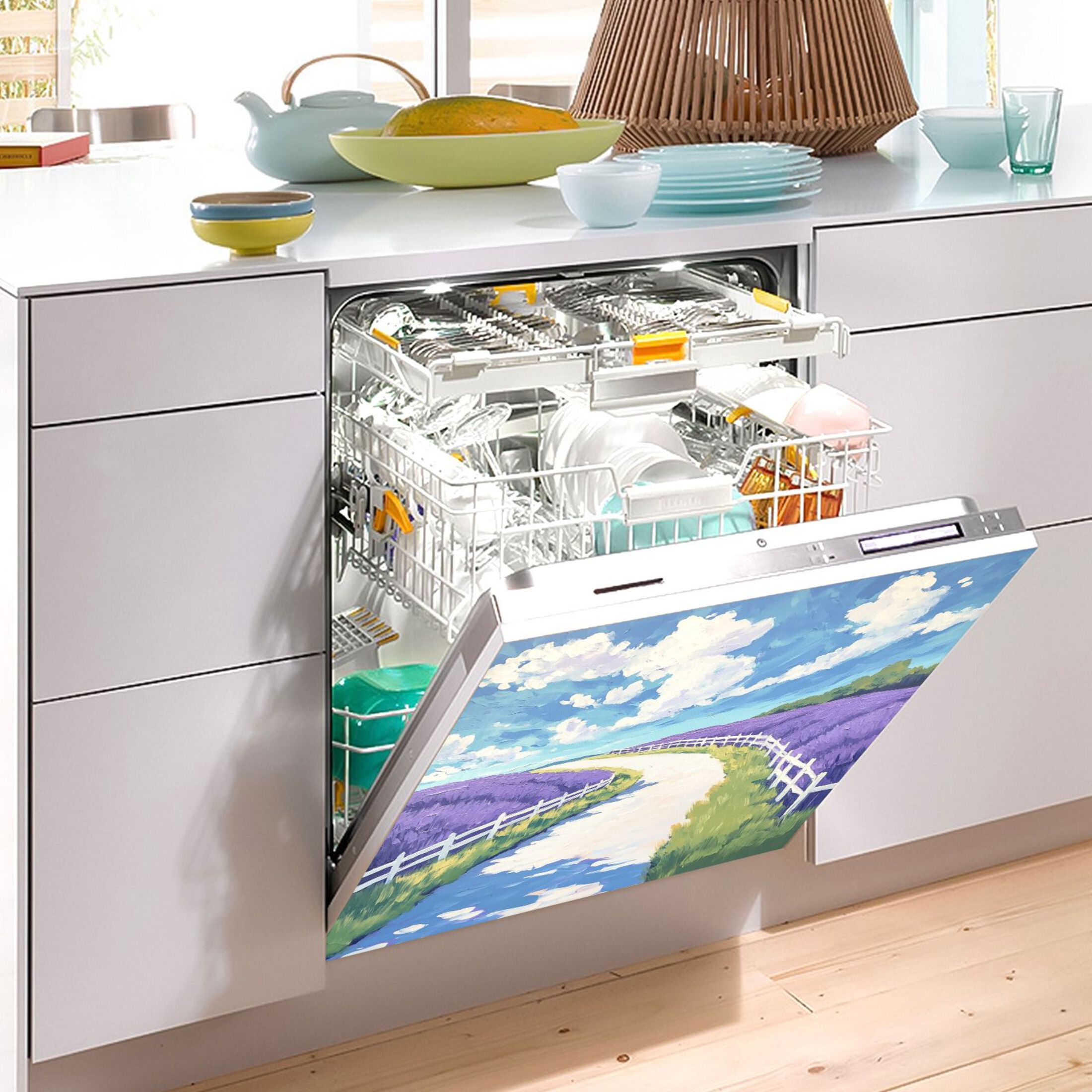 Dishwasher Magnetic Sticker 23x26 Inch Refrigerator Magnetic Sticker Washing Machine Magnetic Sticker Kitchen Panel Magnetic Sticker Home Decor Beautiful Purple Road