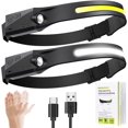 thumbnail image 1 of Linterna frontal, linterna frontal LED recargable 350 lúmenes COB 230 ° de haz ancho con sensor de movimiento brillante 5 modos ligero impermeable lámpara de cabeza para correr al aire libre, camping JFHHH pequeña, 1 of 5