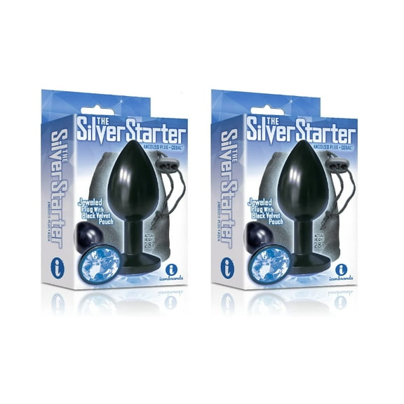 Sexy, Kinky Gift Set Bundle of The Silver Starter, Bejeweled Annodized Stainless Steel Plug, Colbalt and Icon Brands The Silver Starter, Bejeweled Annodized Stainless Steel Plug, Colbalt