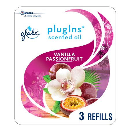 Glade PlugIns Scented Oil Refill Vanilla Passion Fruit, Essential Oil Infused Wall Plug In, 2.01 FL OZ, Pack of