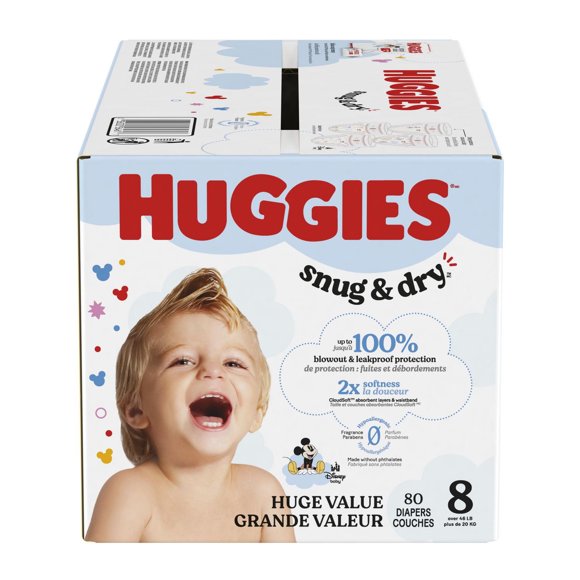 Couches pour bébés Huggies Snug&nbsp;&&nbsp;Dry, taille&nbsp;8 (20 +&nbsp;kg [46 + &nbsp;livres]), 80&nbsp;couches