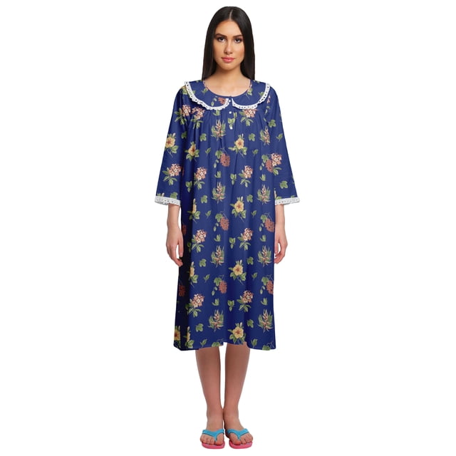 Moomaya Chemise de Nuit d'Allaitement en Coton à Col Rond Imprimée pour Femmes