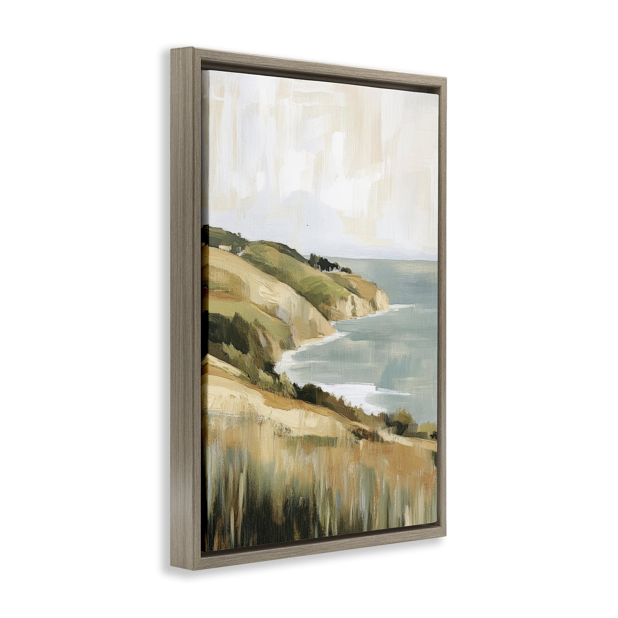 Stupell Industries Serene Cliff in Morning Light Brown Framed Floater Canvas Wall Art, design by Petal Prints Design