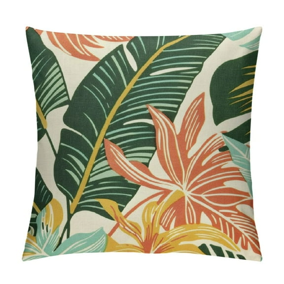 JRXY Tropical Pillow Covers Summer Hawaiian Style Coral Orange Aqua Blue Green Leaf Print Decorative Throw Pillows Outdoor Modern Decorations Pillow Cases for Couch Sofa Bed Decor White