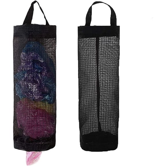 Multi-Use Hanging Storage Bag Organizer, Mesh Plastic Bag Holder for Kitchen, Closet Tie Sock Organizer, Wall Mounted Dispenser, Black