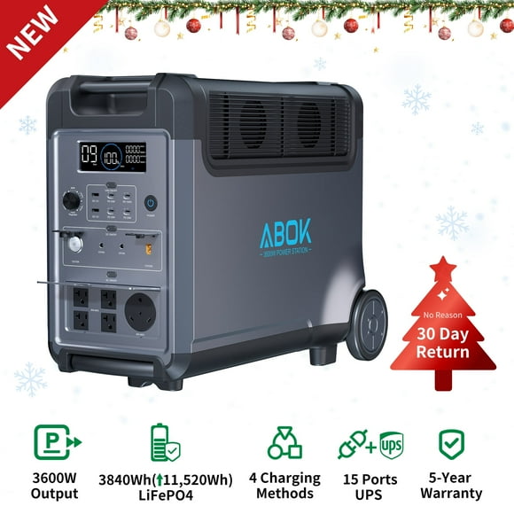 ABOK 3600W Smart Portable Generator (Electric Start), Silent Indoor Alternative to Gas, 3840Wh Battery Backup for Home & RV, 4500W Peak