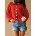 thumbnail image 5 of Women's Cropped Cardigan Sweaters Fall Long Sleeve Open Front Color Block Knit Outwear Coats Red S, 5 of 10