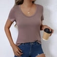 thumbnail image 5 of Jalioing Basic T Shirt Women's Summer Casual Short Sleeve Tee Shirt Solid Color Scoop Neck Trendy Tops Clothes, 5 of 6