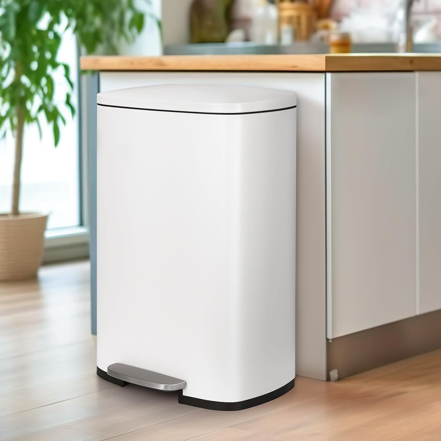 Arlopu Rectangular Step Trash Can with Lid, 13.2 gal & 1.3 gal Kitchen Garbage Can Combo, Stainless Steel, for Home Kitchen Bathroom