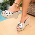 thumbnail image 3 of Rokment Bow Polka Dot Platform Wedge Dress Slip on Sandals for Women Bride Wedding Vintage Casual Leather Espadrilles Extra Chunky High Heels Slides Dressy Slippers Summer White Size 6, 3 of 6