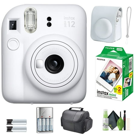 FUJIFILM INSTAX MINI 12 Instant Film Camera Clay White with Fuji INSTAX MINI Instant Film 20 Photo Sheets with Camera Case and Accessories Ideal Gift for kids, Teenage Girl & Adults