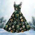 thumbnail image 4 of Women's Christmas Print Casual Fashion Round Neck Mid-Length Dress with Vintage Style for Holiday Parties and Casual Outings,Green,XL, 4 of 4