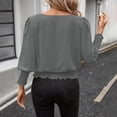 thumbnail image 6 of Fewfanhot Womens T Shirts Smocked Tops Elastic Dressy Blouse 3/4 Length Sleeve Casual Outfits, 6 of 7