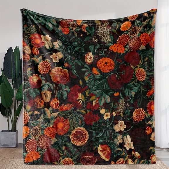 1pc Retro Floral Print Blanket, Flannel Blanket, Soft Warm Throw Blanket Nap Blanket For Couch Sofa Office Bed Camping Travel, Multi-purpose Gift Blanket For All Season