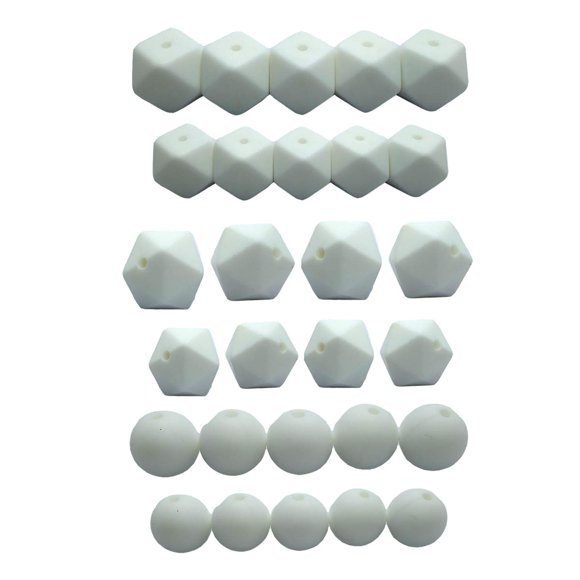 Alenybeby 50pcs DIY Silicone Pearl Beads Set 14mm 17mm Silicone Hexagon Icosahedron Beads for Pen 12mm 15mm Silicone Round Beads for Keychain Mom Craft Jewelry Craft Making