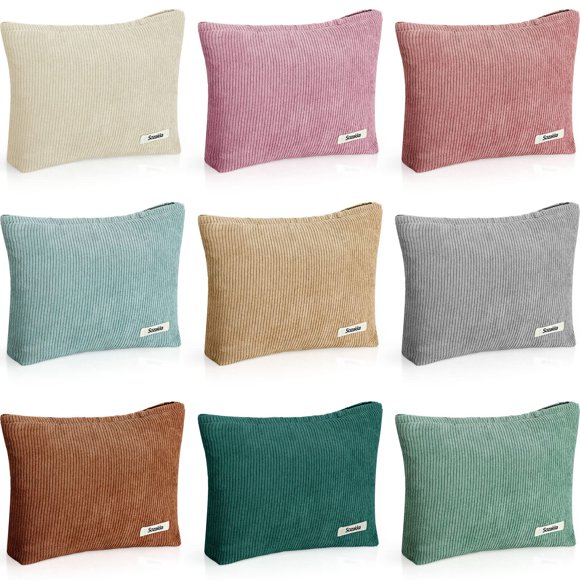 Bolsas de maquillaje Sherr, 9 unidades, bolsa de pana para cosméticos, 25 x 18 cm
