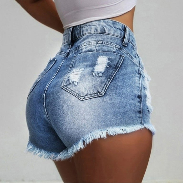 Womens Fashion Washed Frayed Denim Jean Shorts Summer Hot Pants High  Waisted Shorts Jeans Day Fit Soccer Mom Leggings 