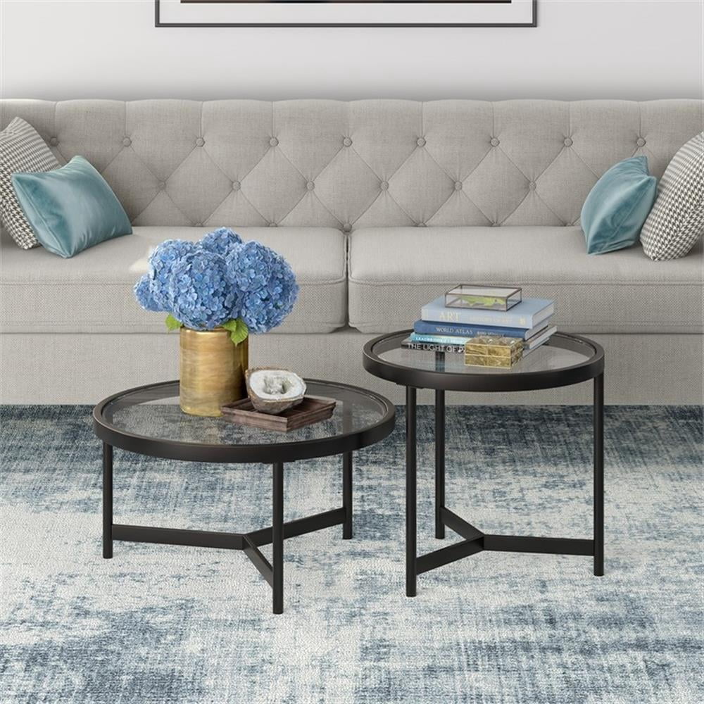 Evelyn&Zoe Quentin 30" Wide Round Coffee Table, Blackened Bronze