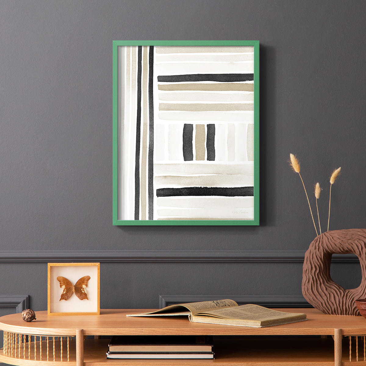 Neutral Lines II in Green Solid Wood 11 x 14 Framed Print