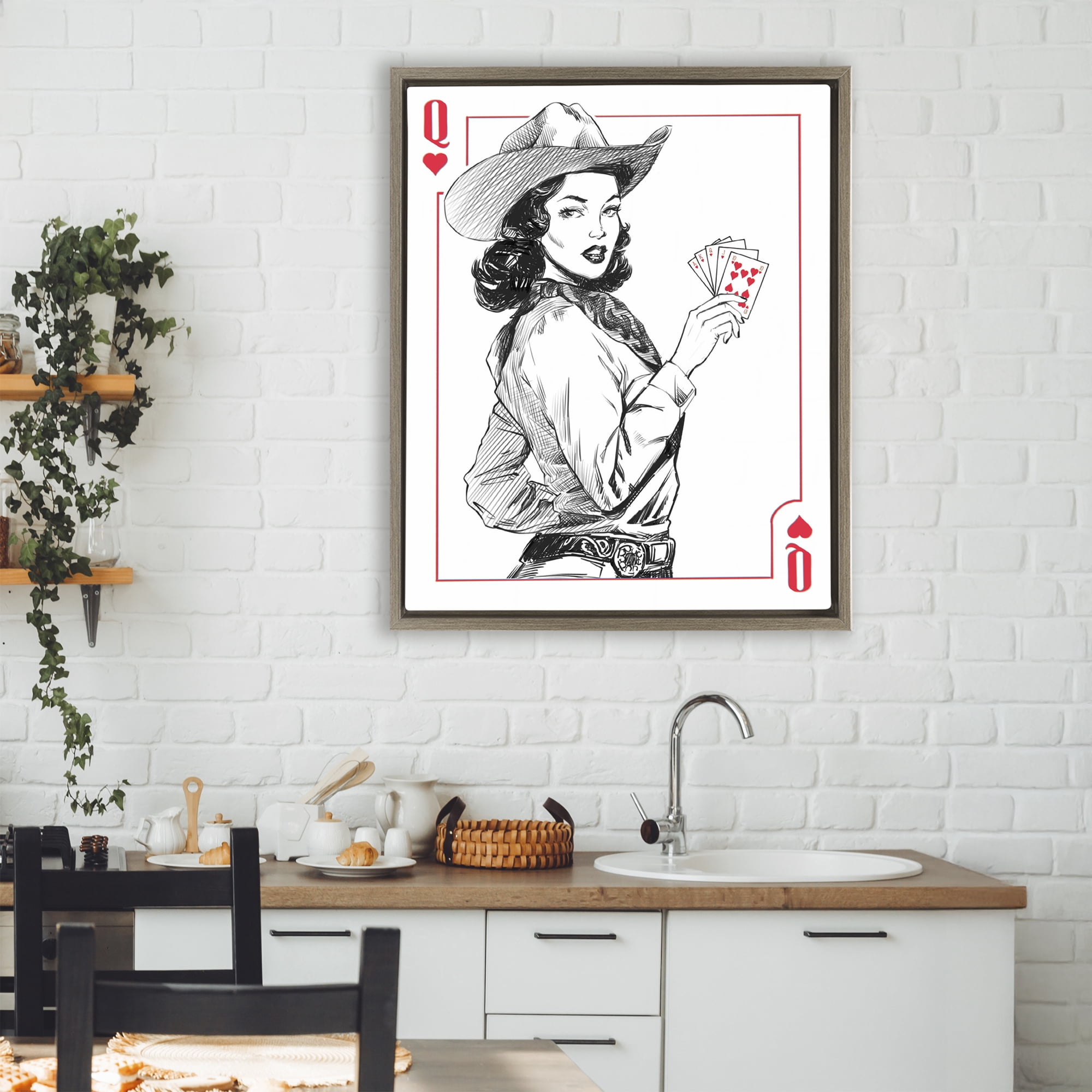Stupell Industries Cowgirl Queen of Hearts Brown Framed Floater Canvas Wall Art, design by Ziwei Li