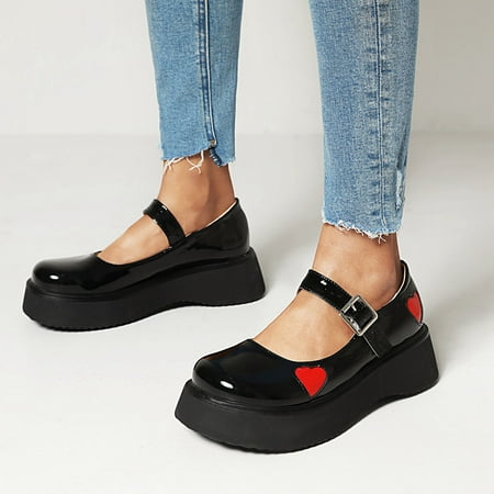 

Women s Gothic Punk Cute Love Thick Soled Shallow Mouth Round Toe Student Shoes