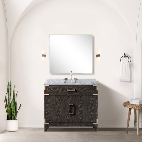 Bath Vanity In Brown Oak 36 In. W, With Soft Close And Spacious Shelf W X 22 D Unit, Interior Cabinet