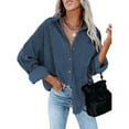 thumbnail image 1 of Womens Corduroy Casual Button Down Shirts Long Sleeve Boyfriend Oversized Collared Shacket Jacket Blouses Tops, 1 of 2