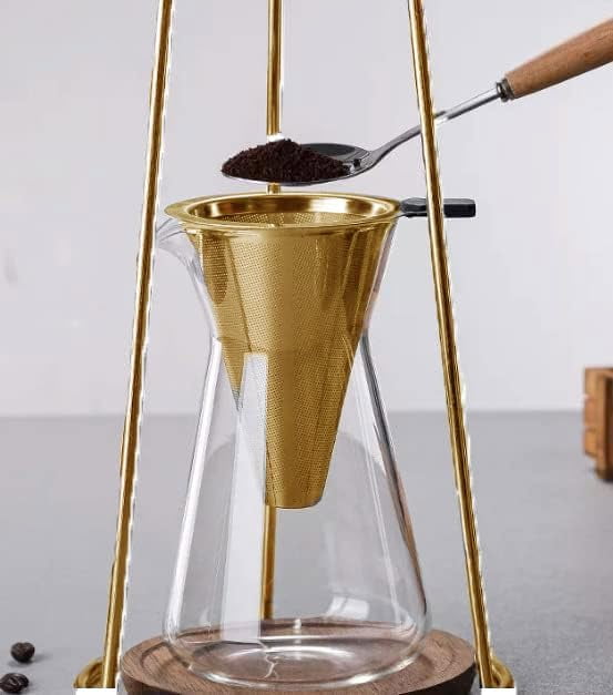 Nispira Iced Coffee Cold Brew Drip Coffee Maker Stainless Steal Gold , 400mL, Borosilicate Glass