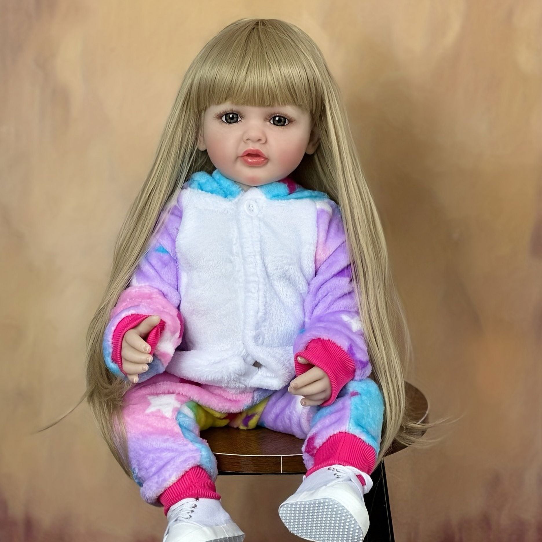BZDOLL Lifelike 55 CM Full Soft Vinyl Body Reborn Baby Doll With Blonde Long Hair 22 Inch Alive Newborn Princess Toddler Bebe Lovely Dress Up Toy Birthday Gift For Girl