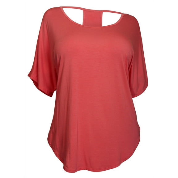 eVogues Plus size Racerback Dolman Top Coral