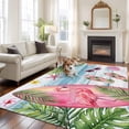 thumbnail image 2 of Summer Flamingo Area Rugs 8'x10', Washable Small Throw Rugs for Living Room Patio, Tropical Plants Botanical Blue Ombre Wood Indoor Outdoor Rug Non-Slip Low Pile Carpet Runner Reversible Floor Mats, 2 of 8