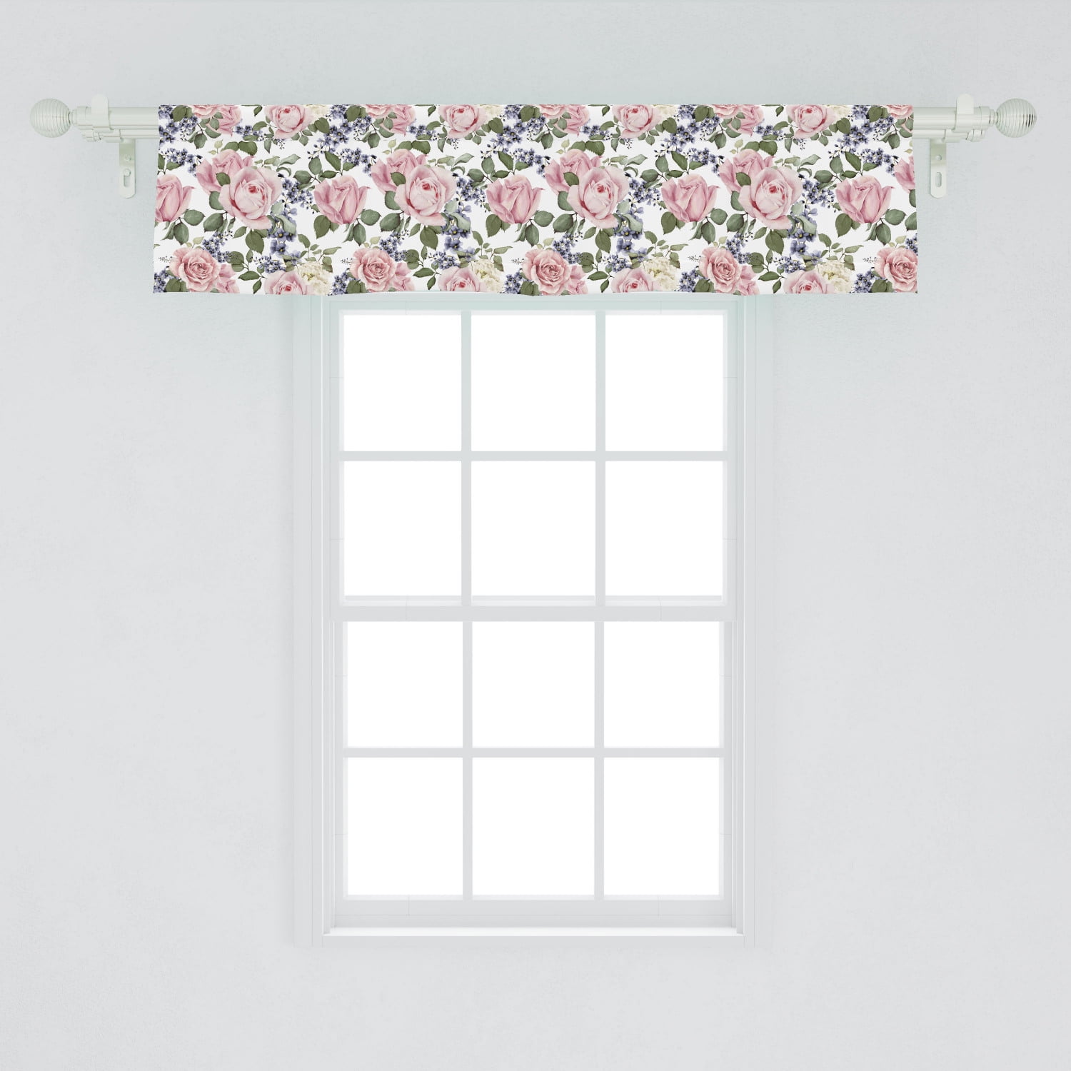 Rose Window Valance, Flourishing Pink Roses with Tender Spring Summer
