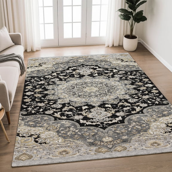 Addison Rugs Chantille Indoor/Outdoor Traditional Global Black Machine Washable Rectangle Rug, 10' x 14'