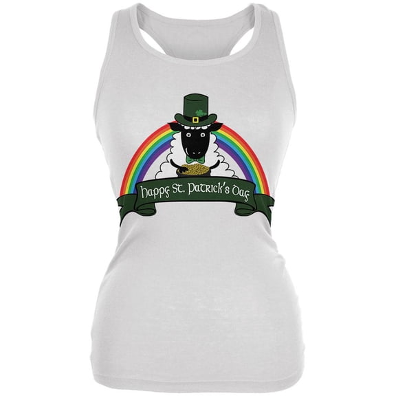 St. Patrick's Day Irish Sheep Leprechaun Gold Luck Juniors Soft Tank Top White X-LG