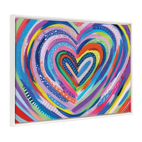 Kate and Laurel Sylvie Beaded EV Heart Burst 1 Vintage Framed Canvas Wall Art by EttaVee, 28x38 White, Vibrant Colorful Heart Art for Wall
