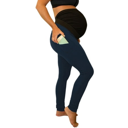 Jchiup Maternity High Waist Out Pocket Yoga Pants Tummy Control Stretch Yoga
