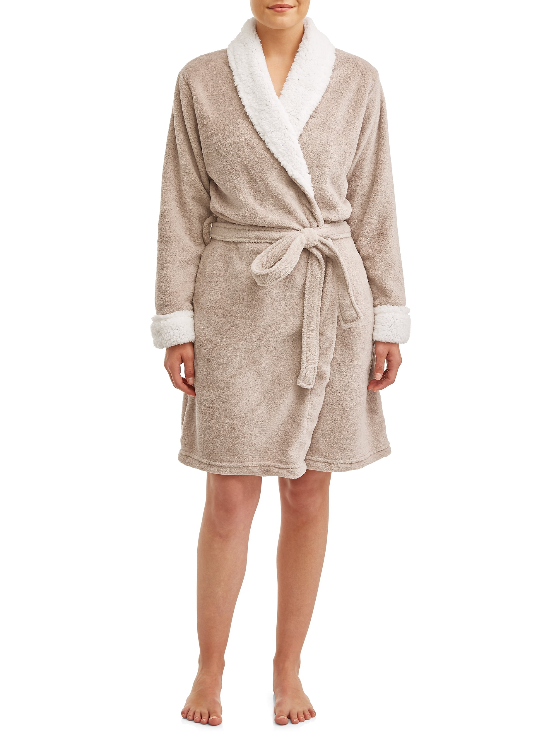 Blue Star Clothing Women's 3/4 Length Plush Body Robe with Sherpa Trim