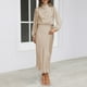 thumbnail image 3 of Vestido de cuello alto fiesta de noche ahuecado traje de trabajo de oficina para mujer (L) Beige Ygjytge Beige T L, 3 of 7