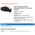 thumbnail image 2 of Right Passenger Side Mirror - Compatible with 2019 - 2022 Honda Passport 2020 2021, 2 of 2