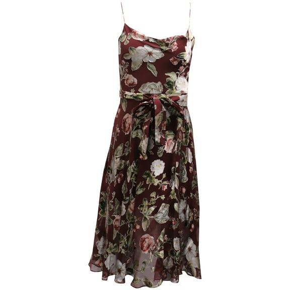 Pre-Owned Alice   Olivia Belted Floral Sleeveless Dress in Burgundy Viscose