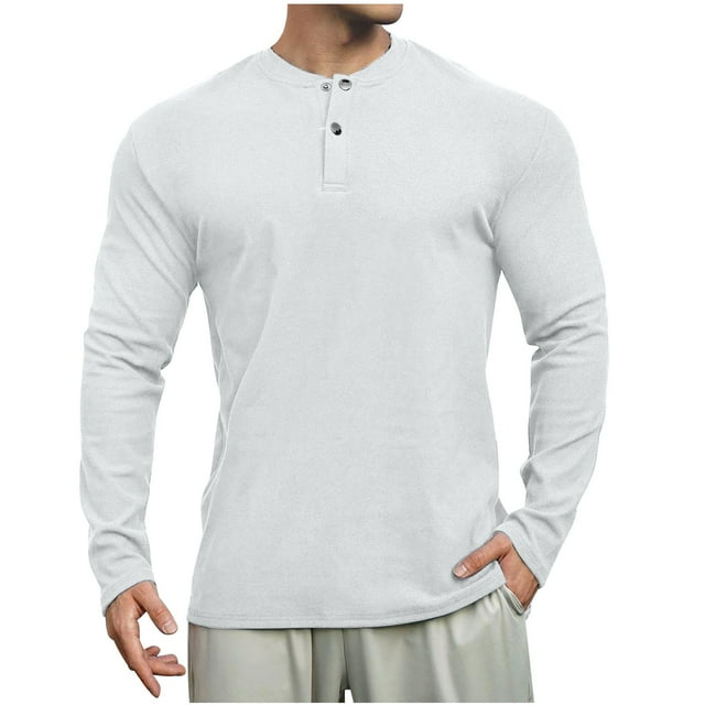 fatyb Mens Long Sleeve Thermal Tops Button Neck Casual T Shirts for Men Warm Solid Color Comfortable Tee