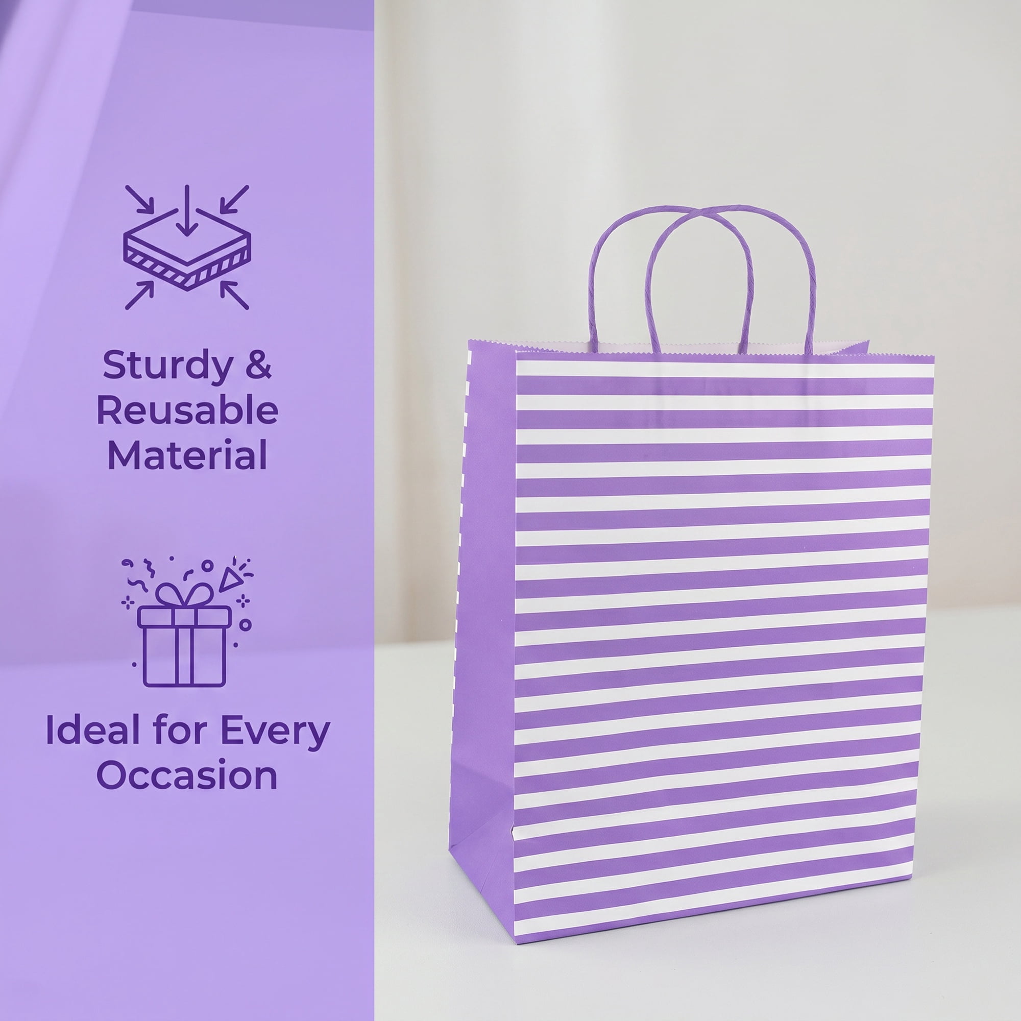 Unique Bargains Horizontal-stripe Gift Bag for All Occasions and Celebrations Purple 5.2" x 3.2" x 8.4"