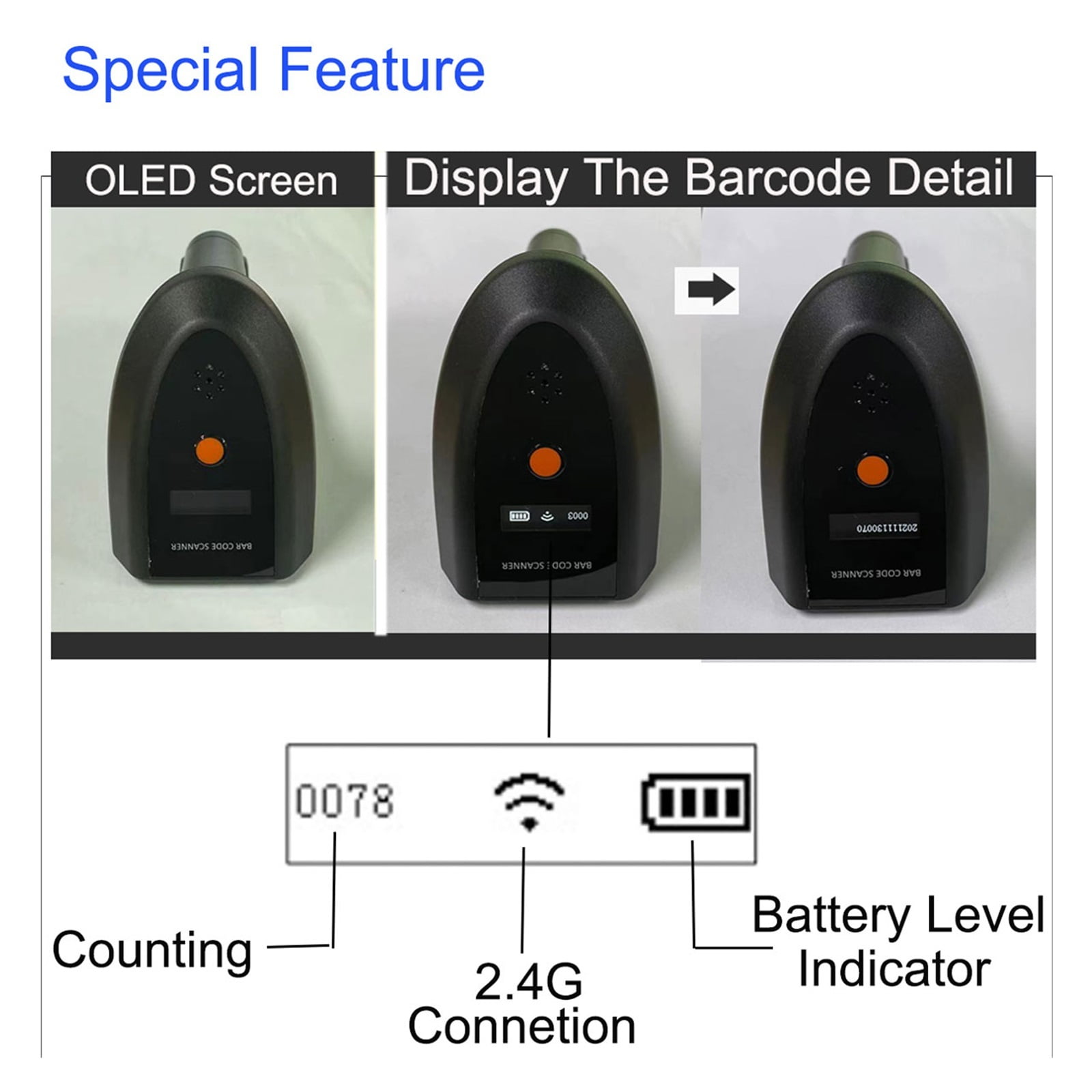 Embedded Mini Barcode Scanner Scan 2D 1D Wireless Barcode Scanner CMOS QR Code Reader Battery Level Indicator Voice Reminder ,Easy to Operate