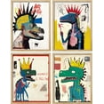 thumbnail image 3 of PixonSign Framed Wall Art, Vintage Retro Antique Basquiat Dinosaur Print, Set of 4 Illustration Wall Decor Prints, Multicolor Contemporary Wall Décor, for Living Room, Bedroom - 12"x16" Natural, 3 of 5